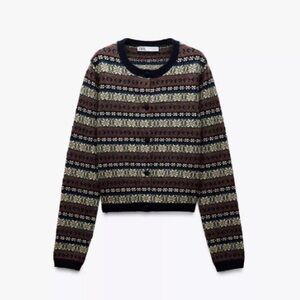 ZARA Knit Jacquard Cardigan Sweater